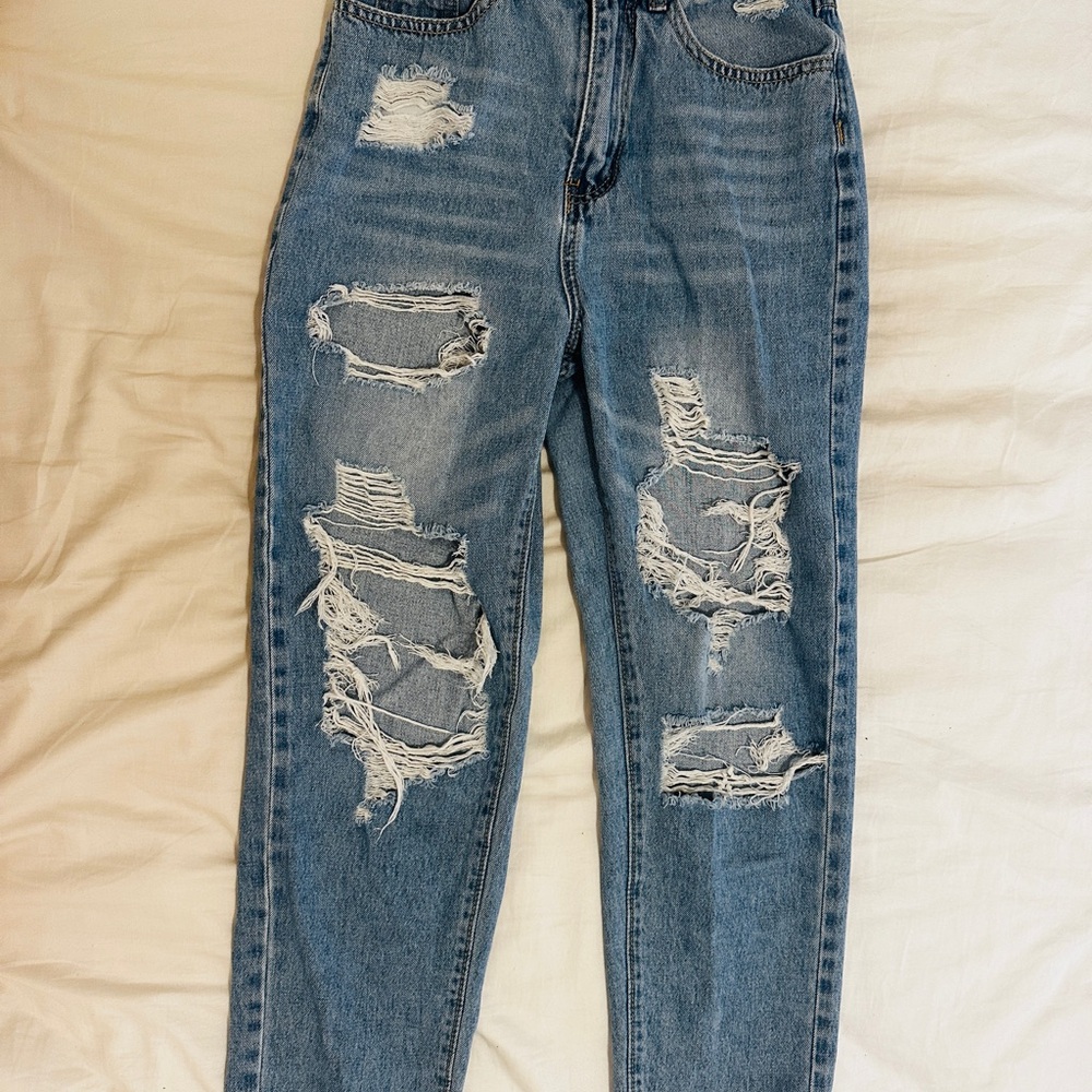 SHEIN Distressed Boyfriend Jeans - Light Blue